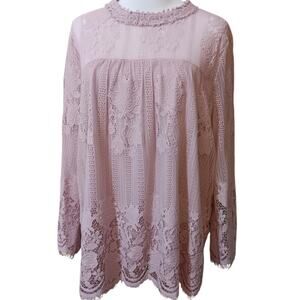 Lacey Boho Fairy Tunic Top Blouse XL Pastel‎ Lavender Purple Flowy Yoke Girly
